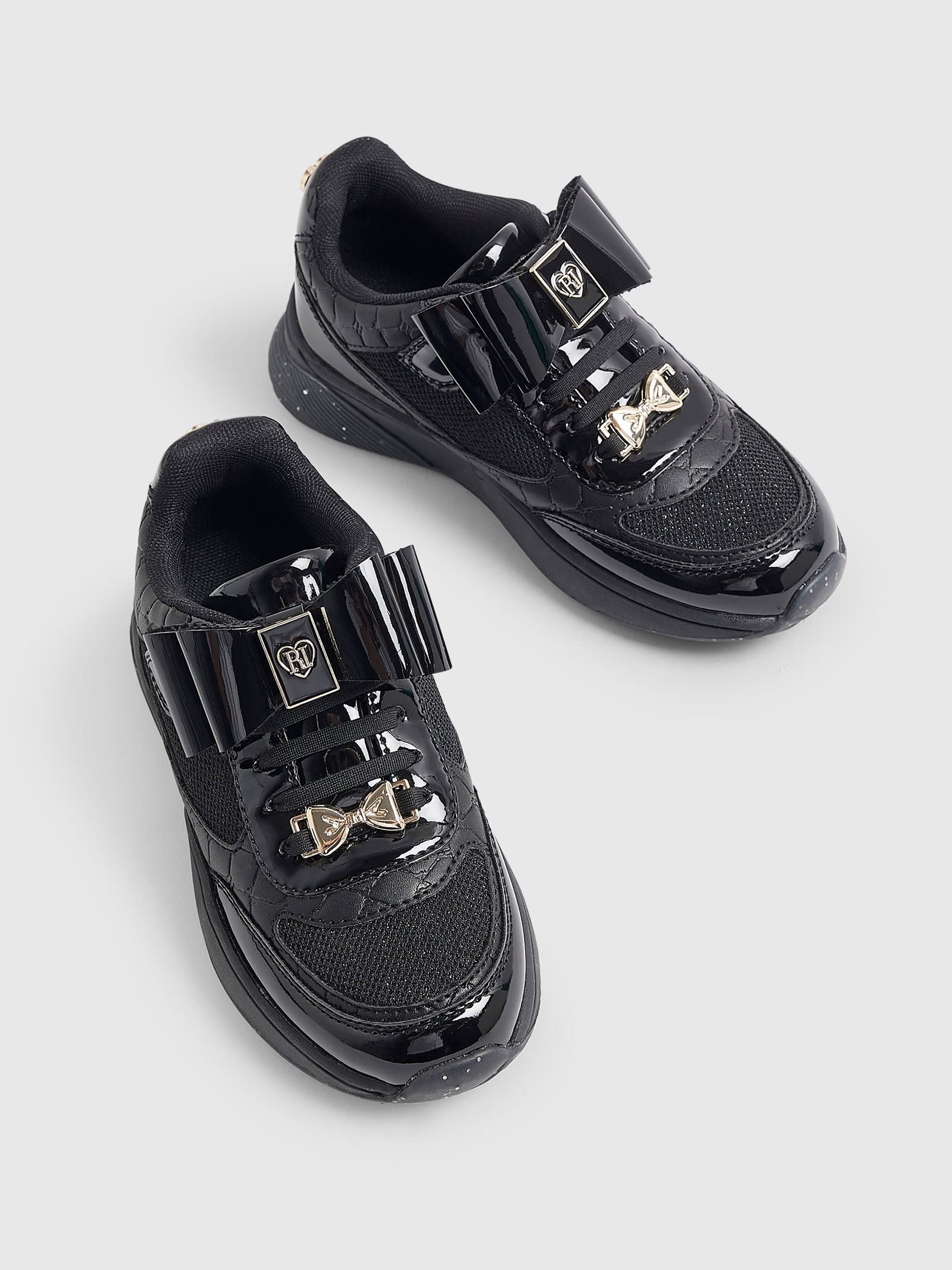 River Island Black Bow School Trainers image 3
