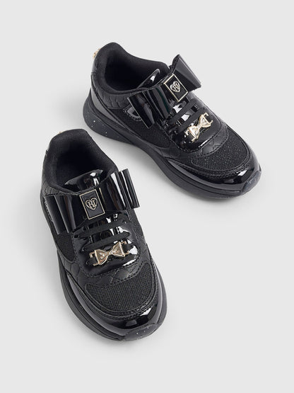 River Island Black Bow School Trainers image 3