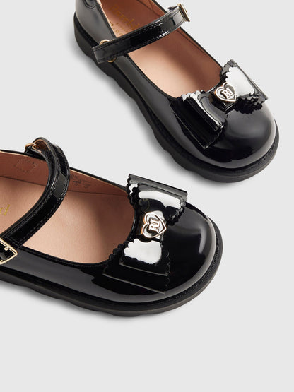River Island Black Back To School Bow Mary Jane Shoes image 4
