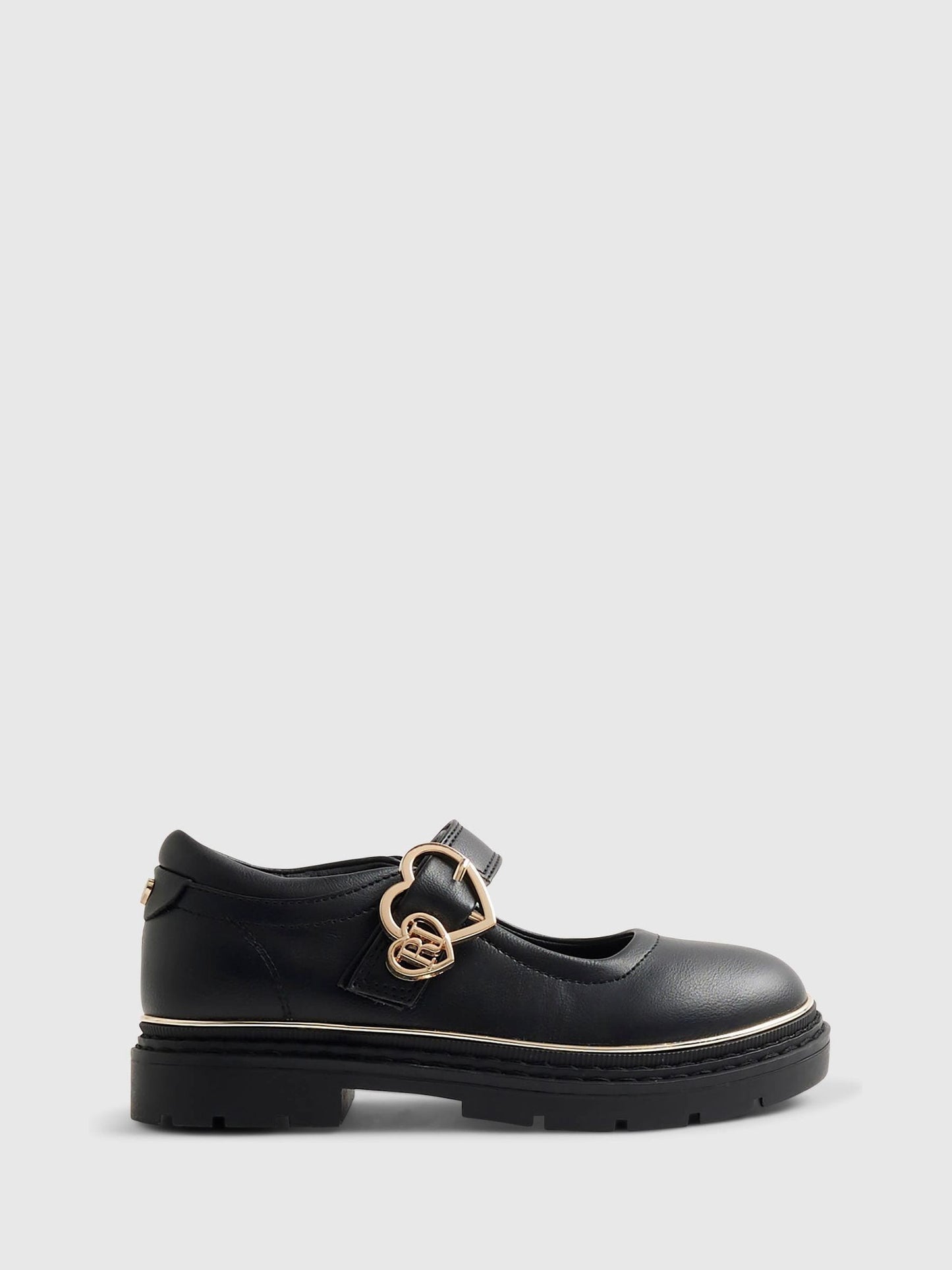 River Island Black Heart Buckle Mary Jane School Shoes image 1