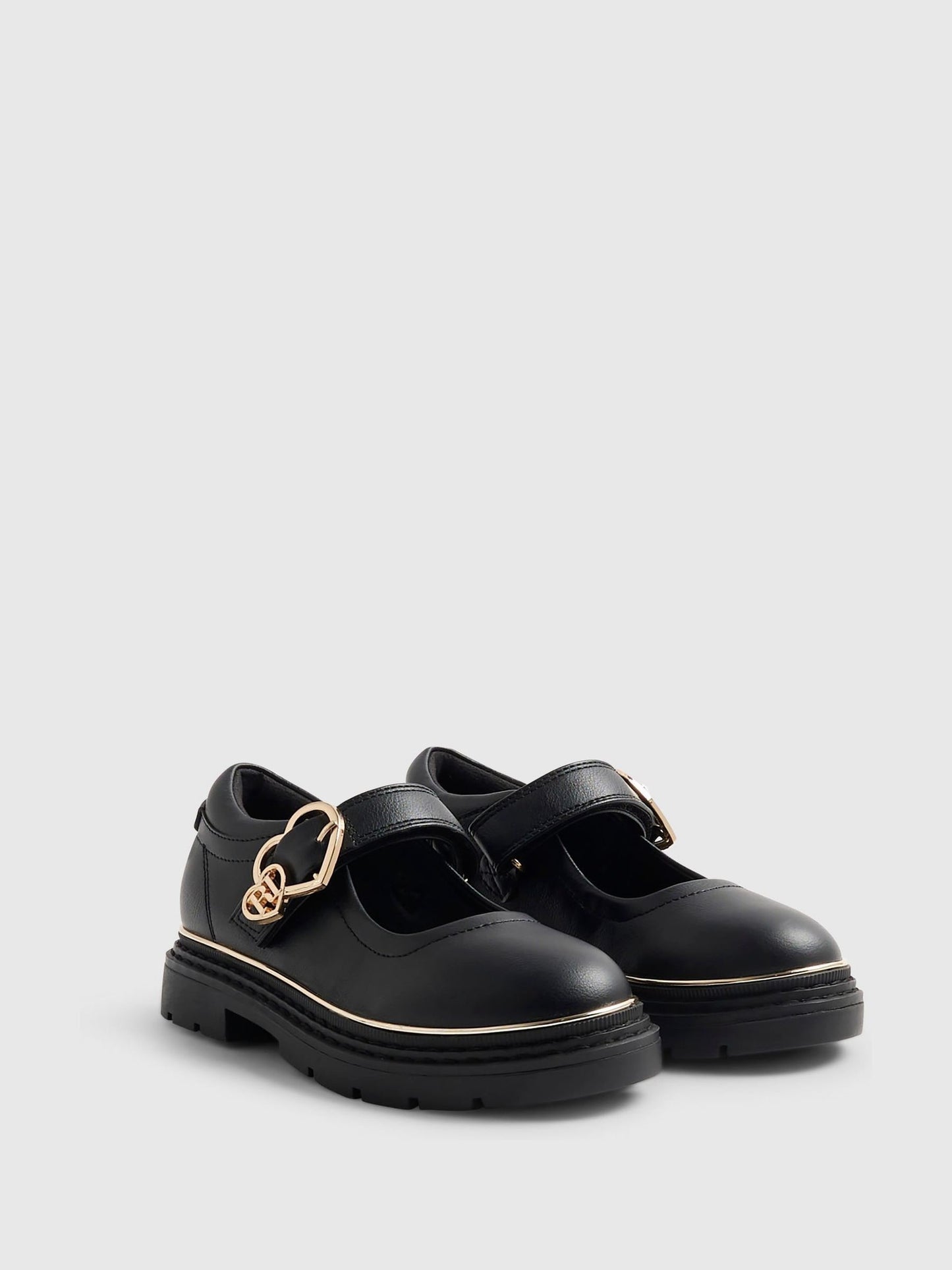 River Island Black Heart Buckle Mary Jane School Shoes image 2