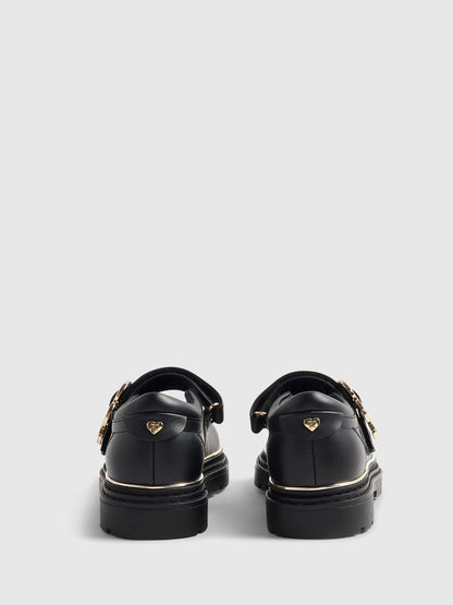 River Island Black Heart Buckle Mary Jane School Shoes image 3