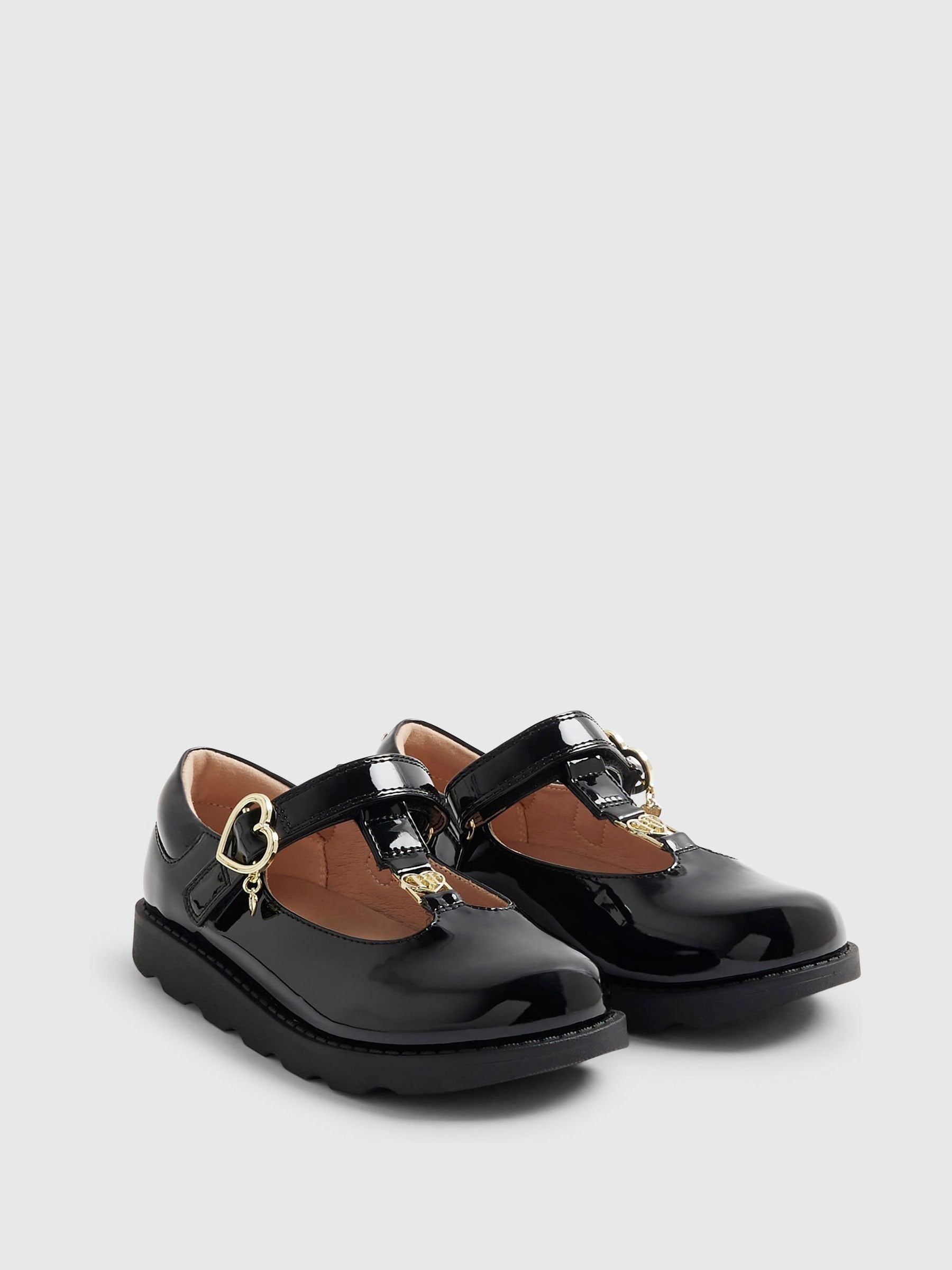 River Island Black Patent T-Bar Mary Jane School Shoes image 2