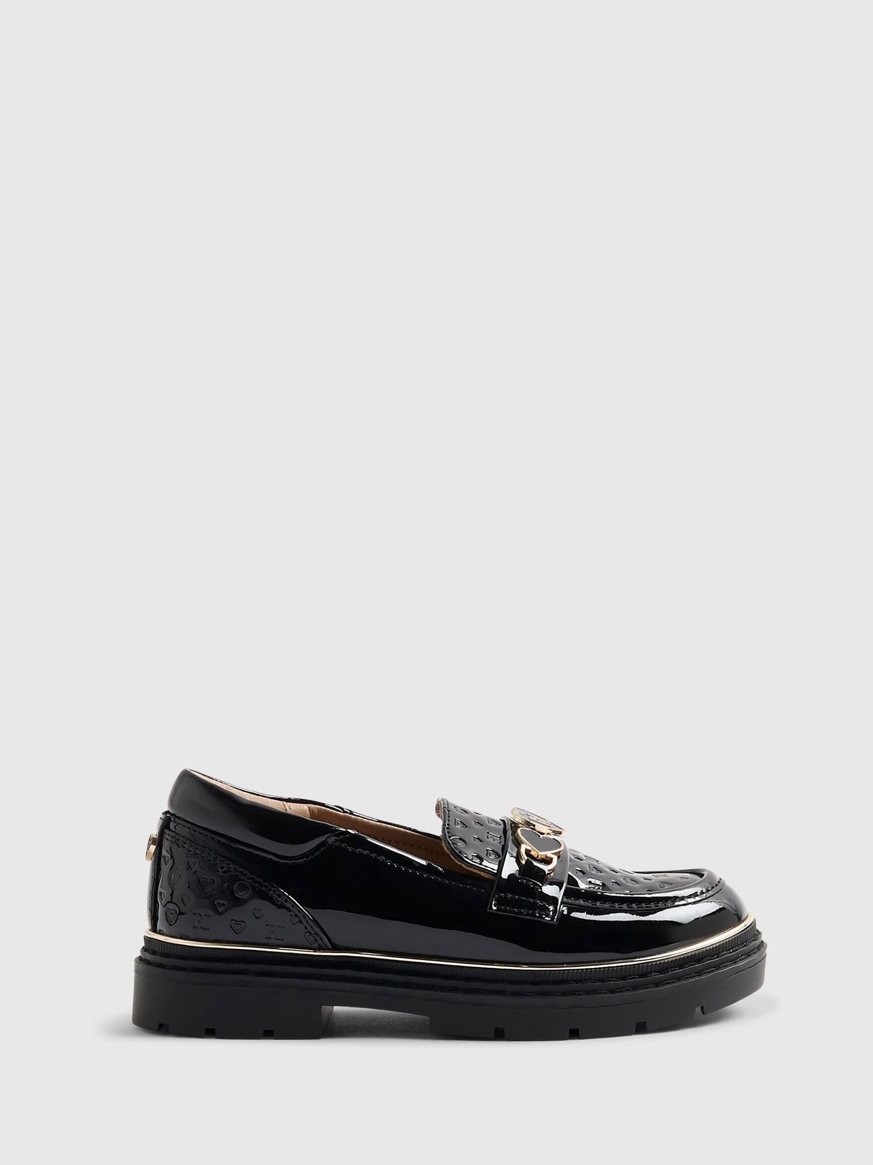 River Island Black Heart Snaffle School Loafers image 1