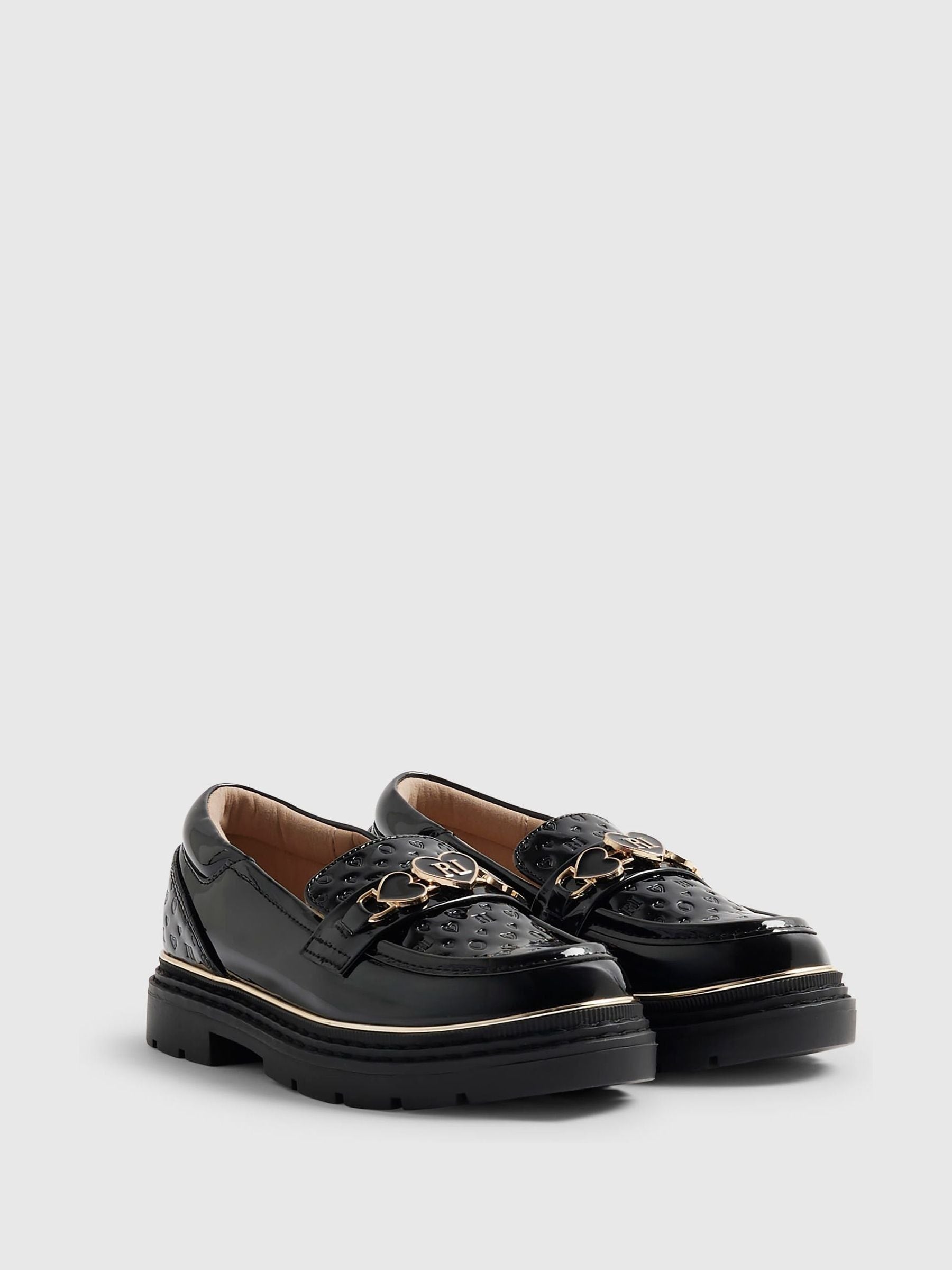 River Island Black Heart Snaffle School Loafers image 2