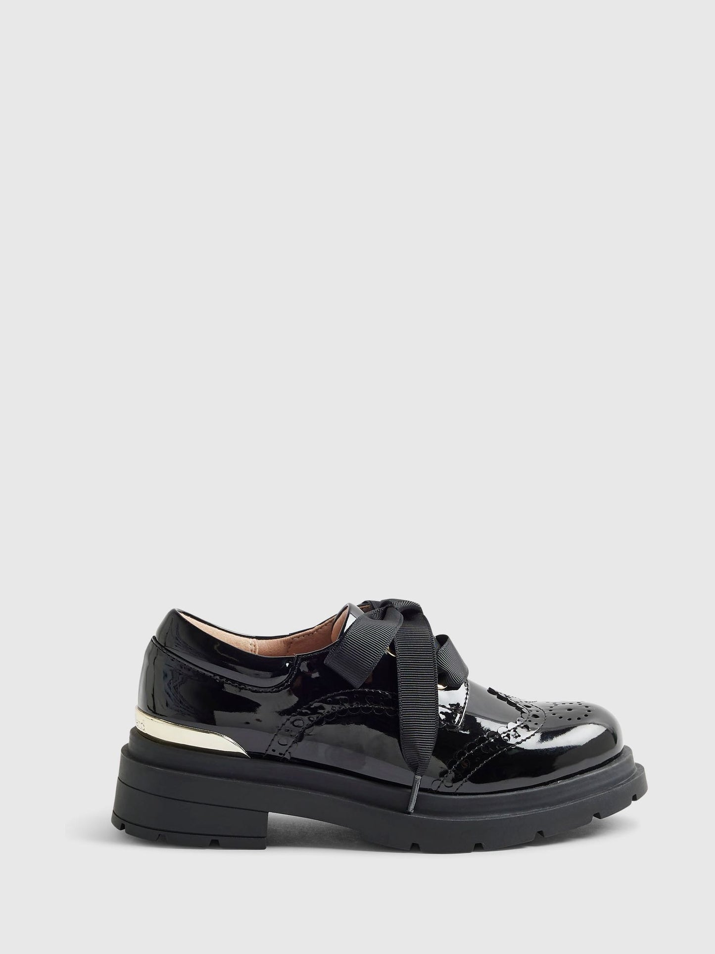 River Island Black Lace Up Brogue School Shoes image 1
