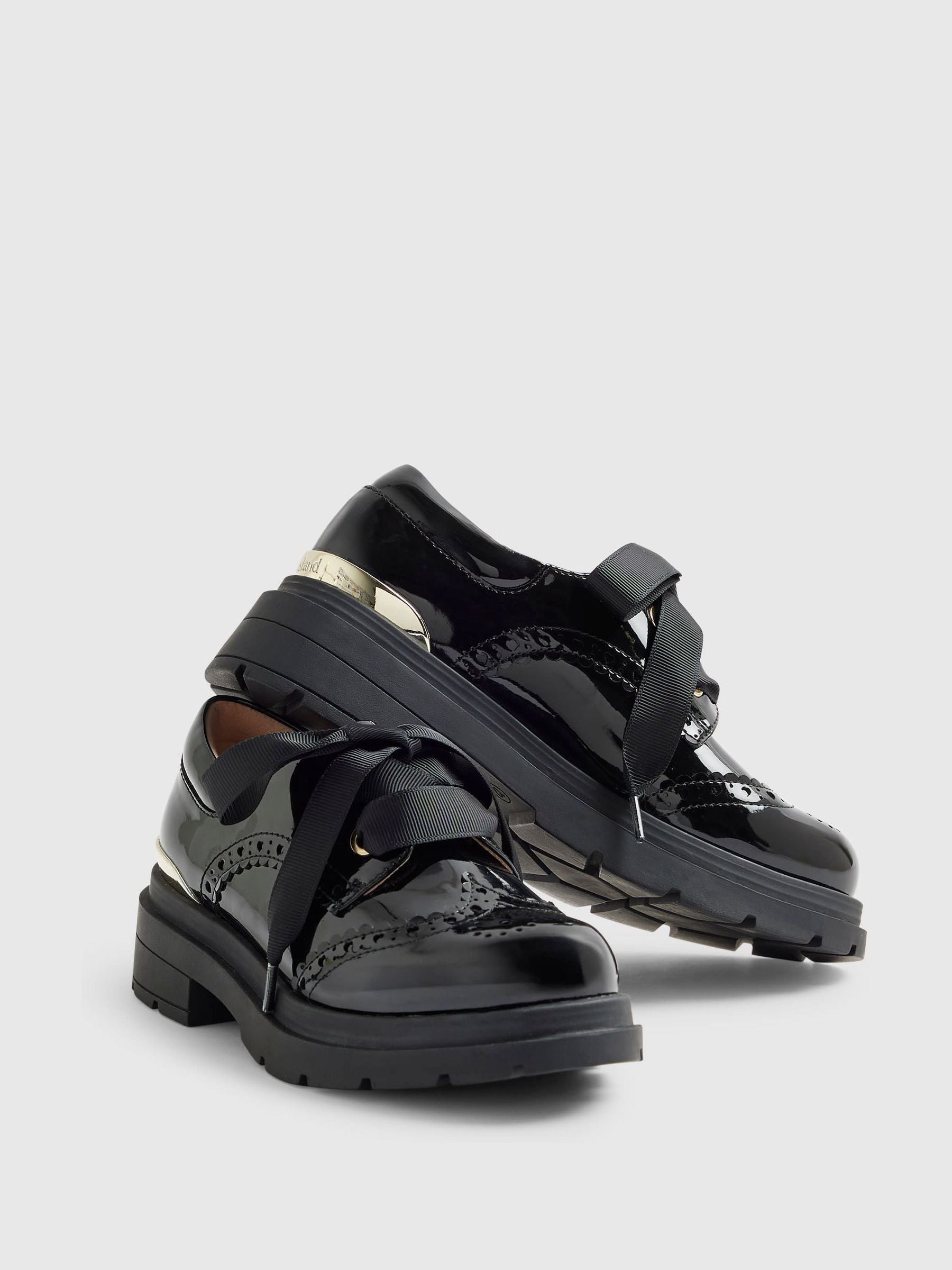 River Island Black Lace Up Brogue School Shoes image 5