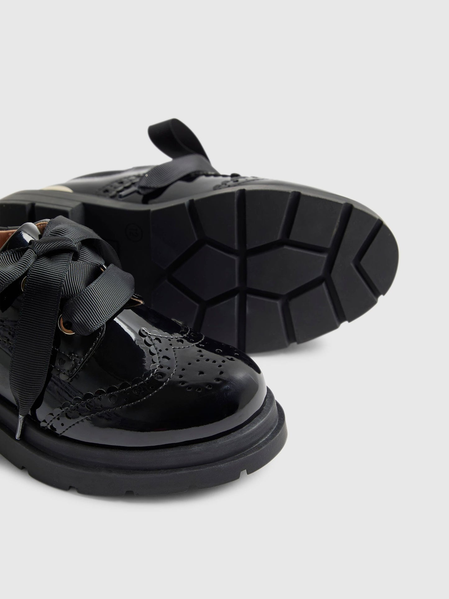 River Island Black Lace Up Brogue School Shoes image 6