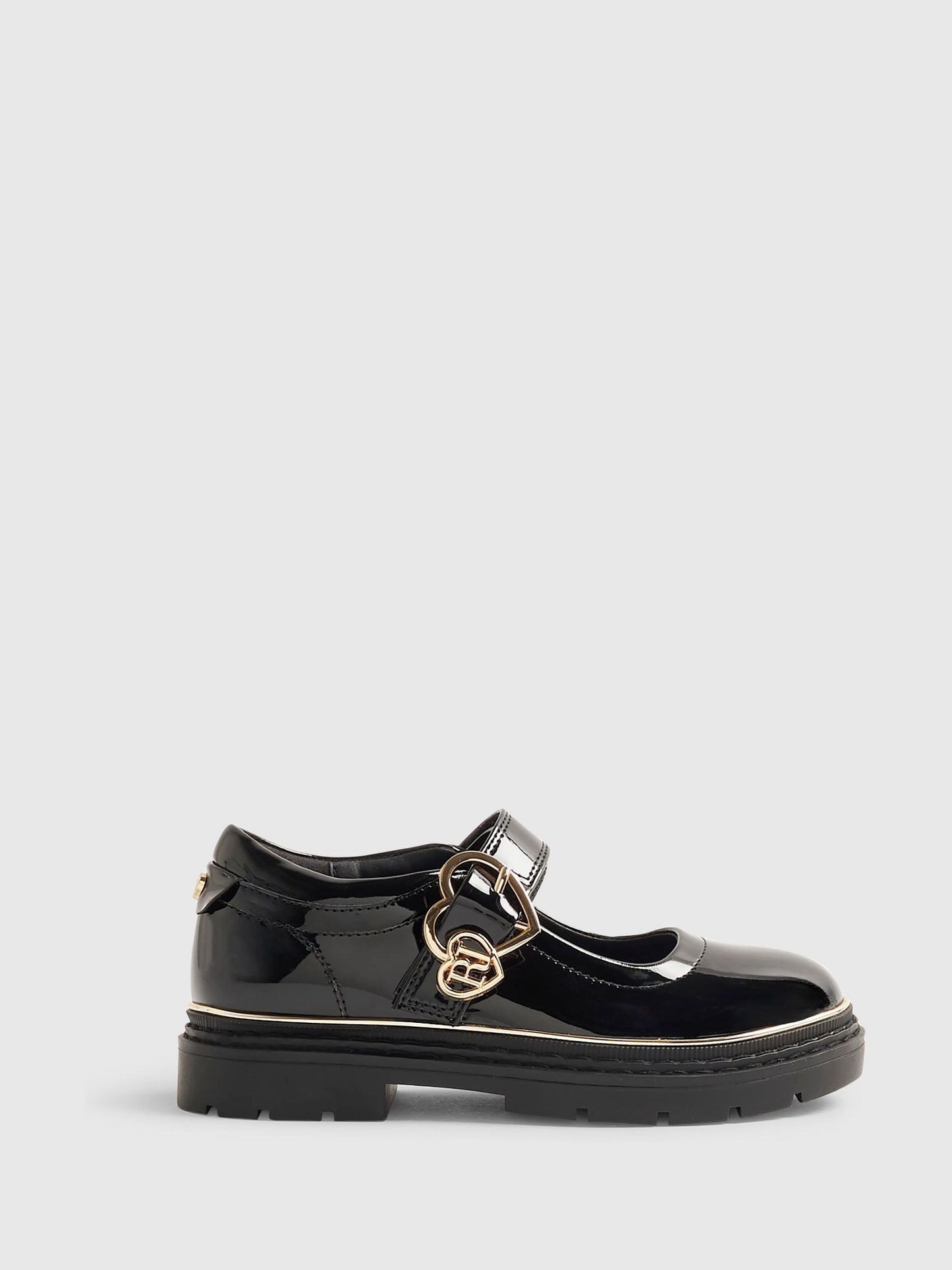 River Island Black Back To School Double Heart Mary Jane Shoes image 1