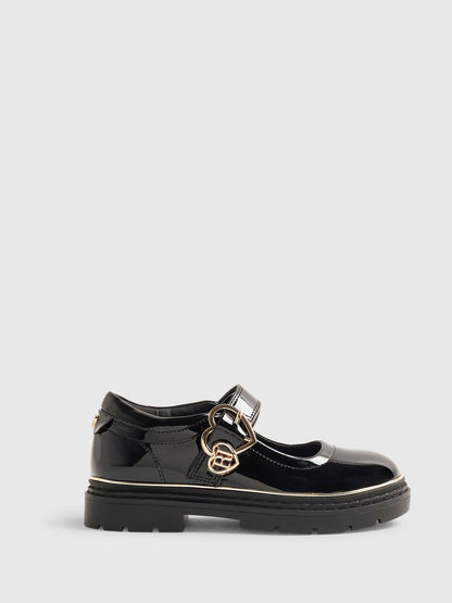 River Island Black Back To School Double Heart Mary Jane Shoes image 1