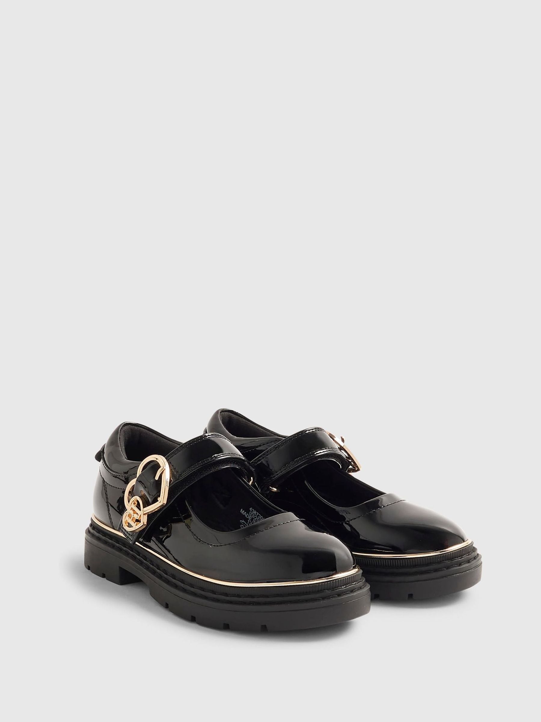 River Island Black Back To School Double Heart Mary Jane Shoes image 2
