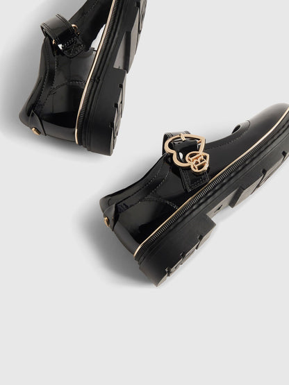 River Island Black Back To School Double Heart Mary Jane Shoes image 4