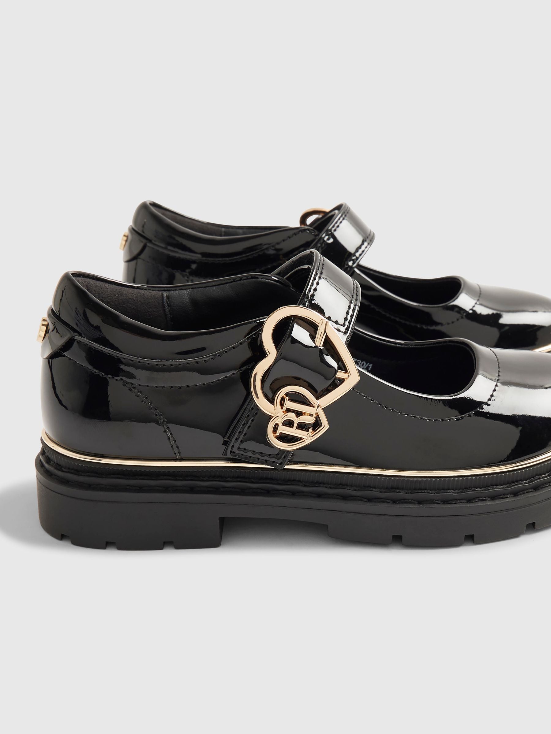 River Island Black Back To School Double Heart Mary Jane Shoes image 5