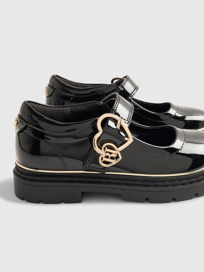 River Island Black Back To School Double Heart Mary Jane Shoes image 5