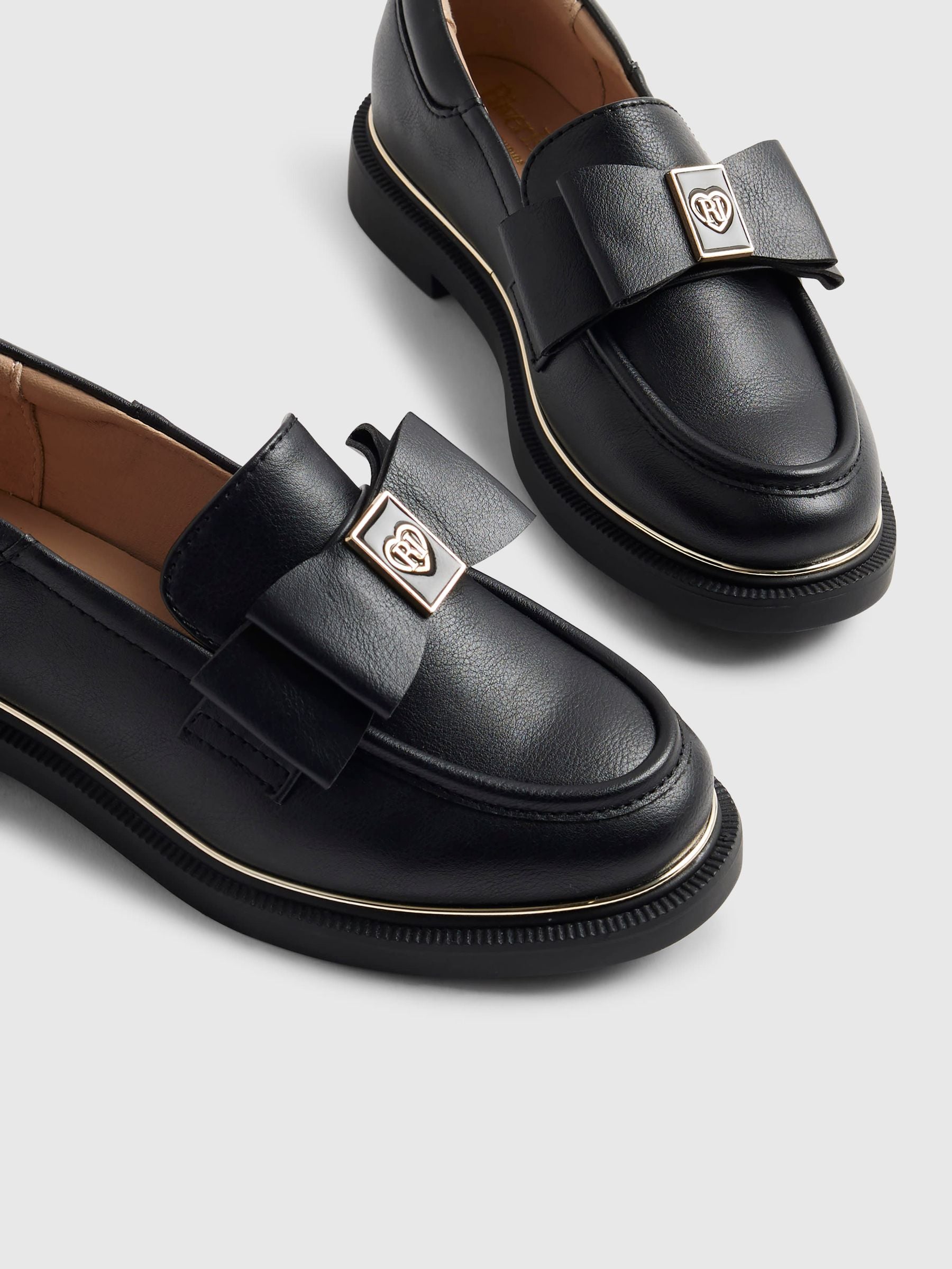 River Island Black Back To School Bow Loafers image 4