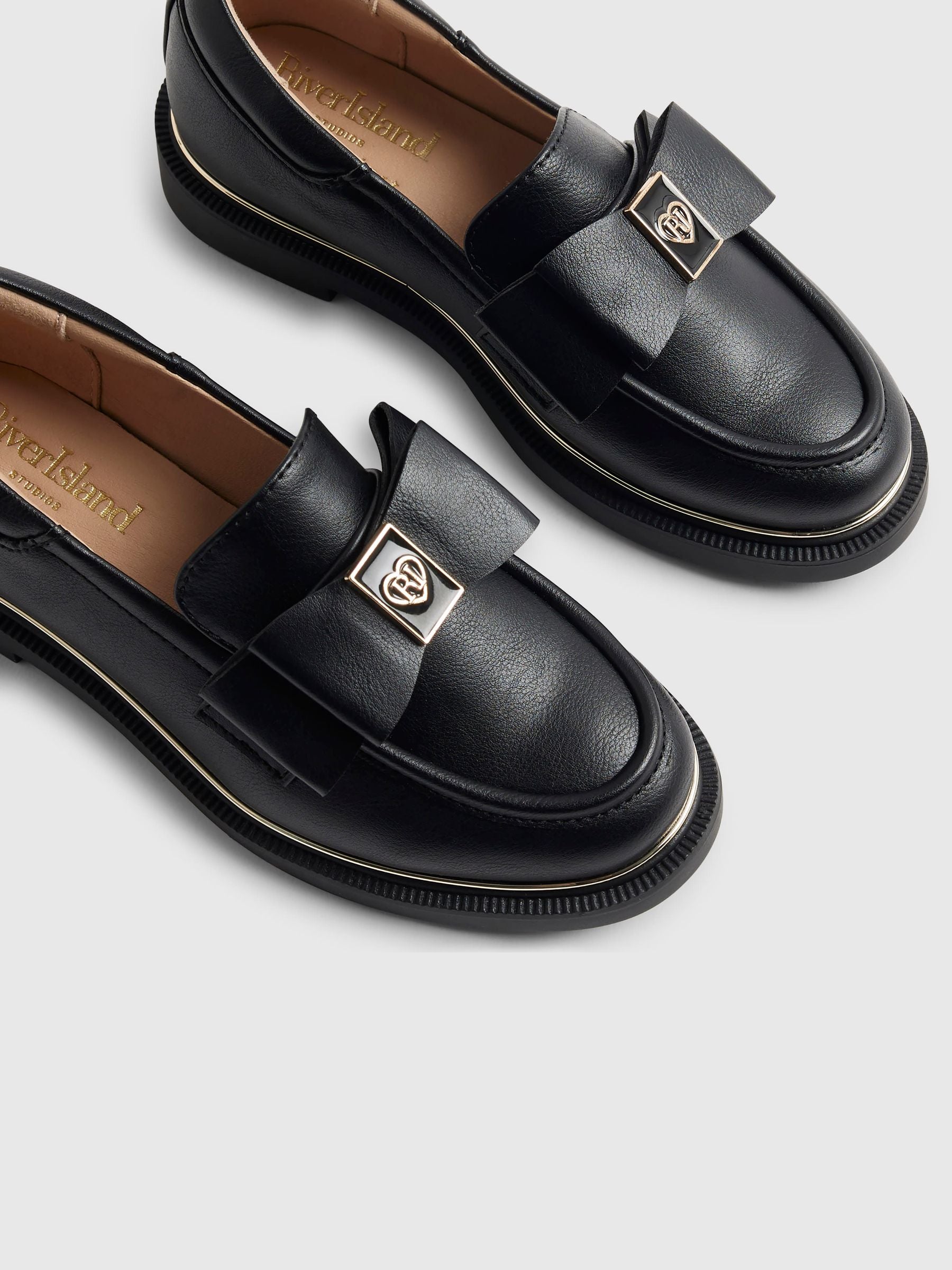 River Island Black Back To School Bow Loafers image 5