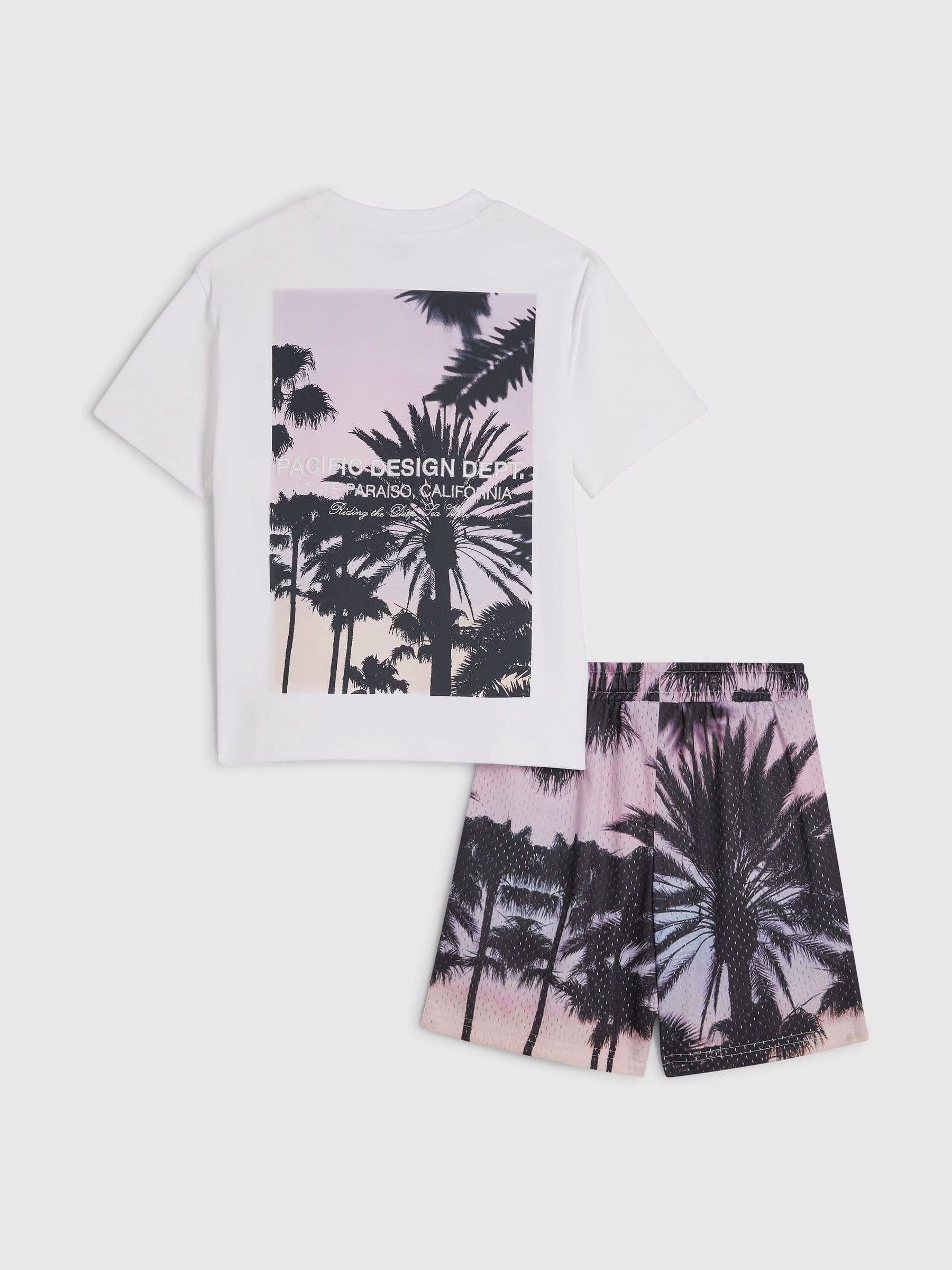Dsiney Kidz - River Island White Oversized Palm Mesh T-Shirt & Shorts Set image 1
