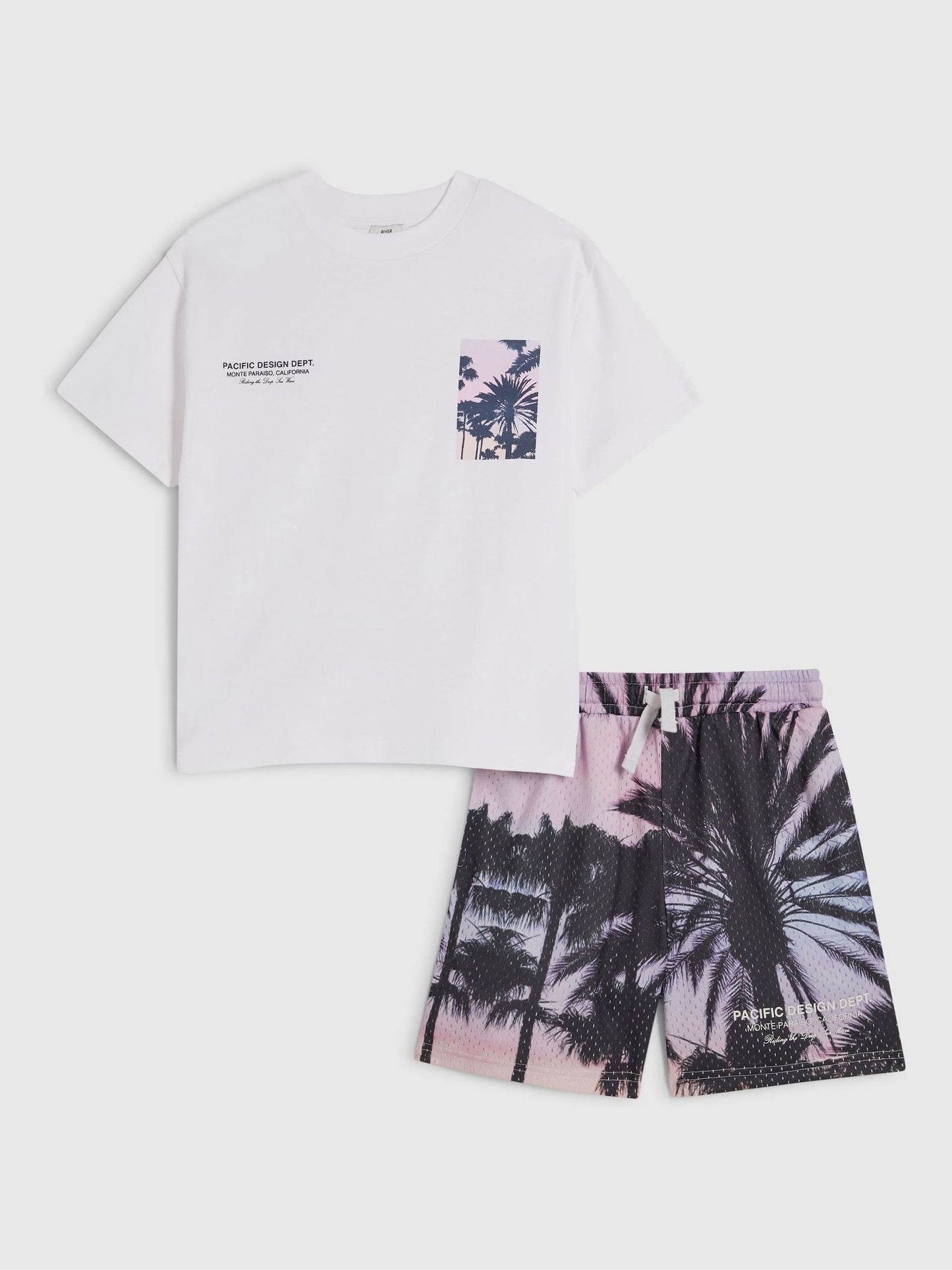 Dsiney Kidz - River Island White Oversized Palm Mesh T-Shirt & Shorts Set image 2