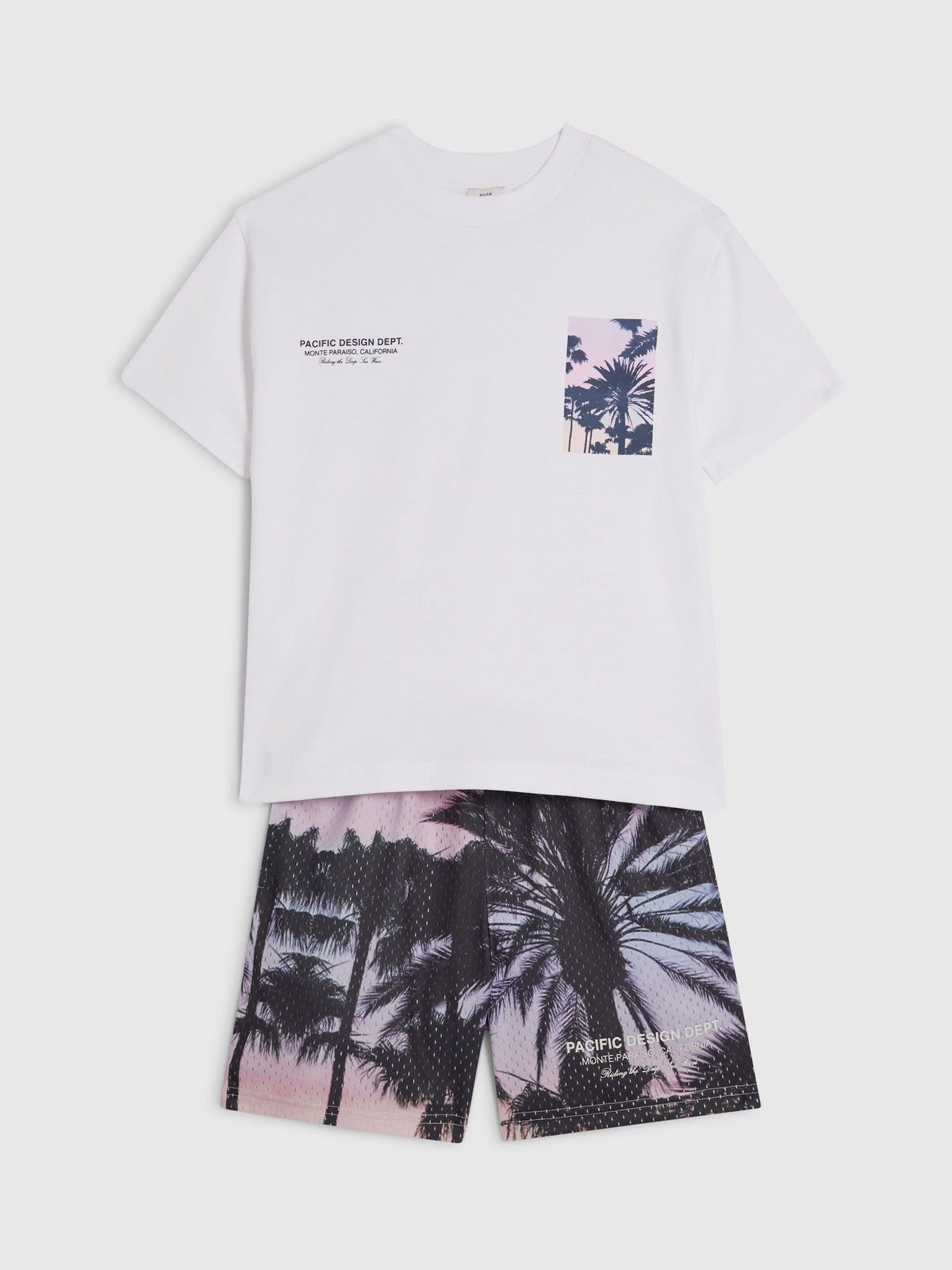 Dsiney Kidz - River Island White Oversized Palm Mesh T-Shirt & Shorts Set image 3
