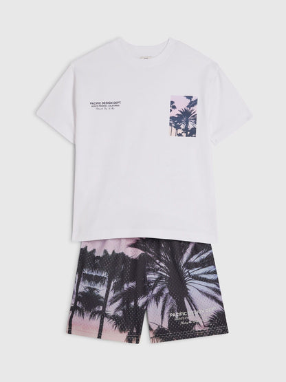 Dsiney Kidz - River Island White Oversized Palm Mesh T-Shirt & Shorts Set image 3