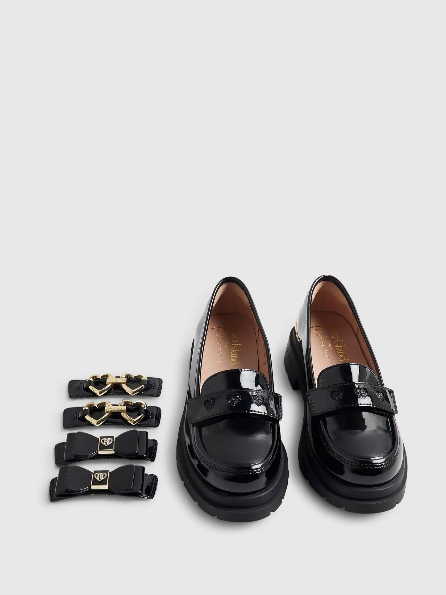 River Island Black Slip On Interchangeable School Loafers image 3