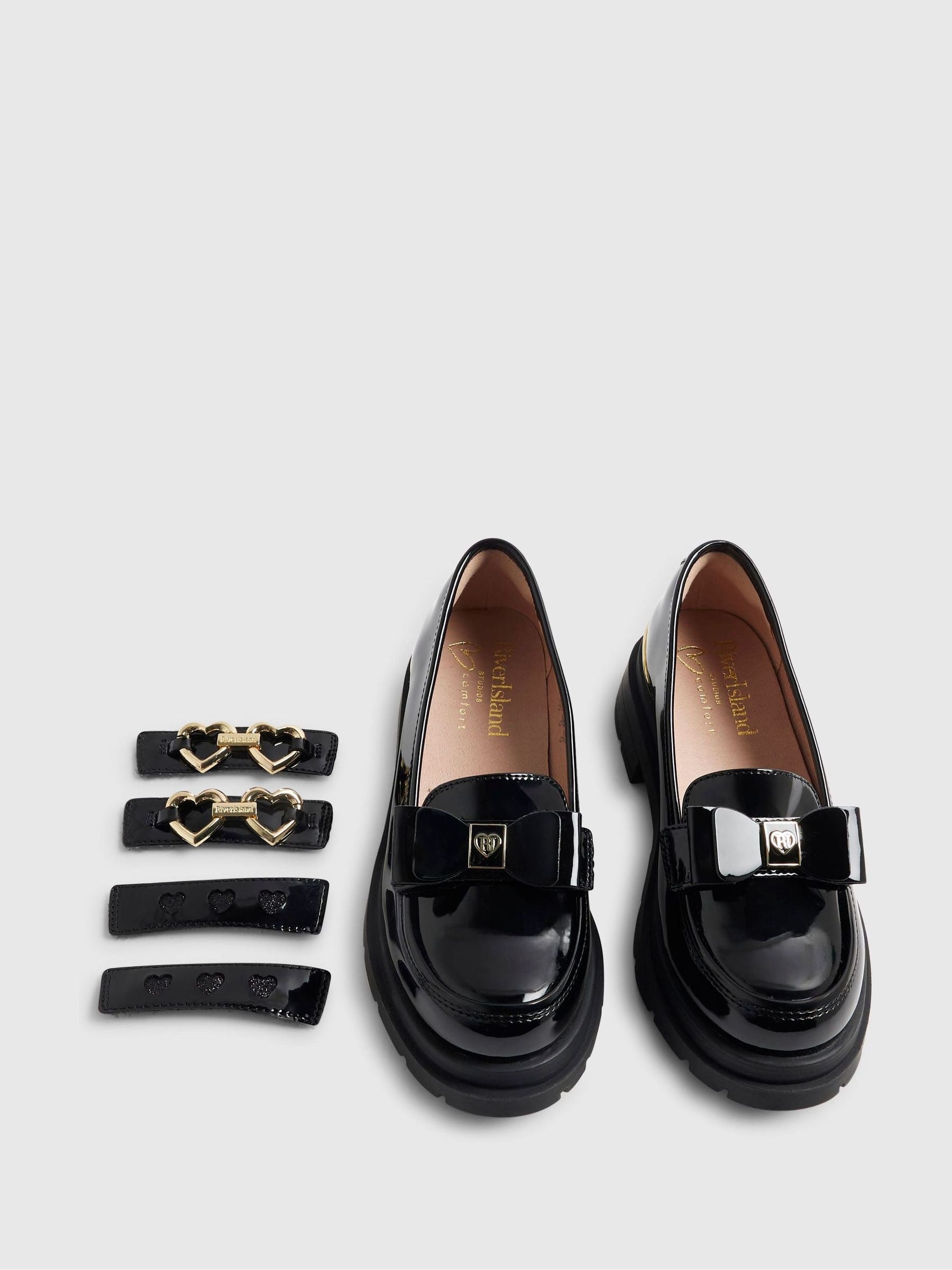 River Island Black Slip On Interchangeable School Loafers image 4