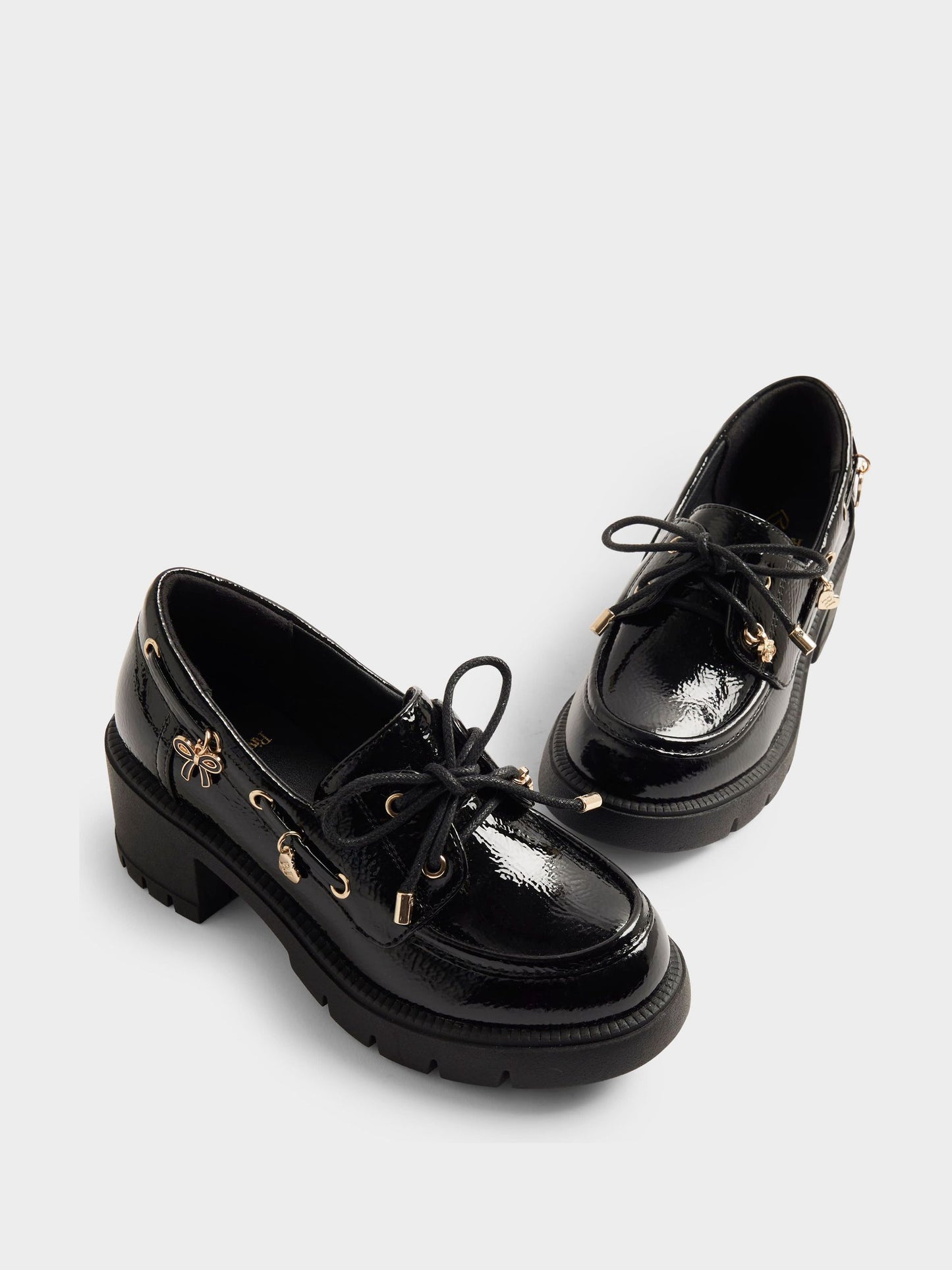 River Island Black Back To School Heeled Boat Shoes image 3