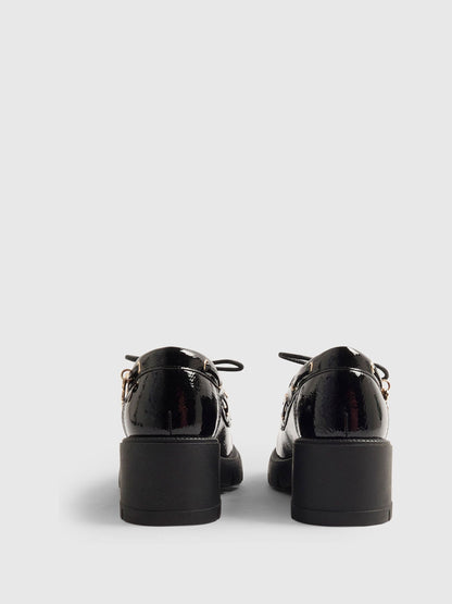 River Island Black Back To School Heeled Boat Shoes image 4