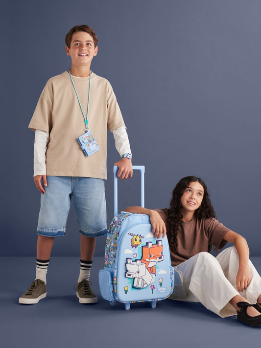 Smiggle Blue Minecraft Trolley Backpack With Light Up Wheels image 1