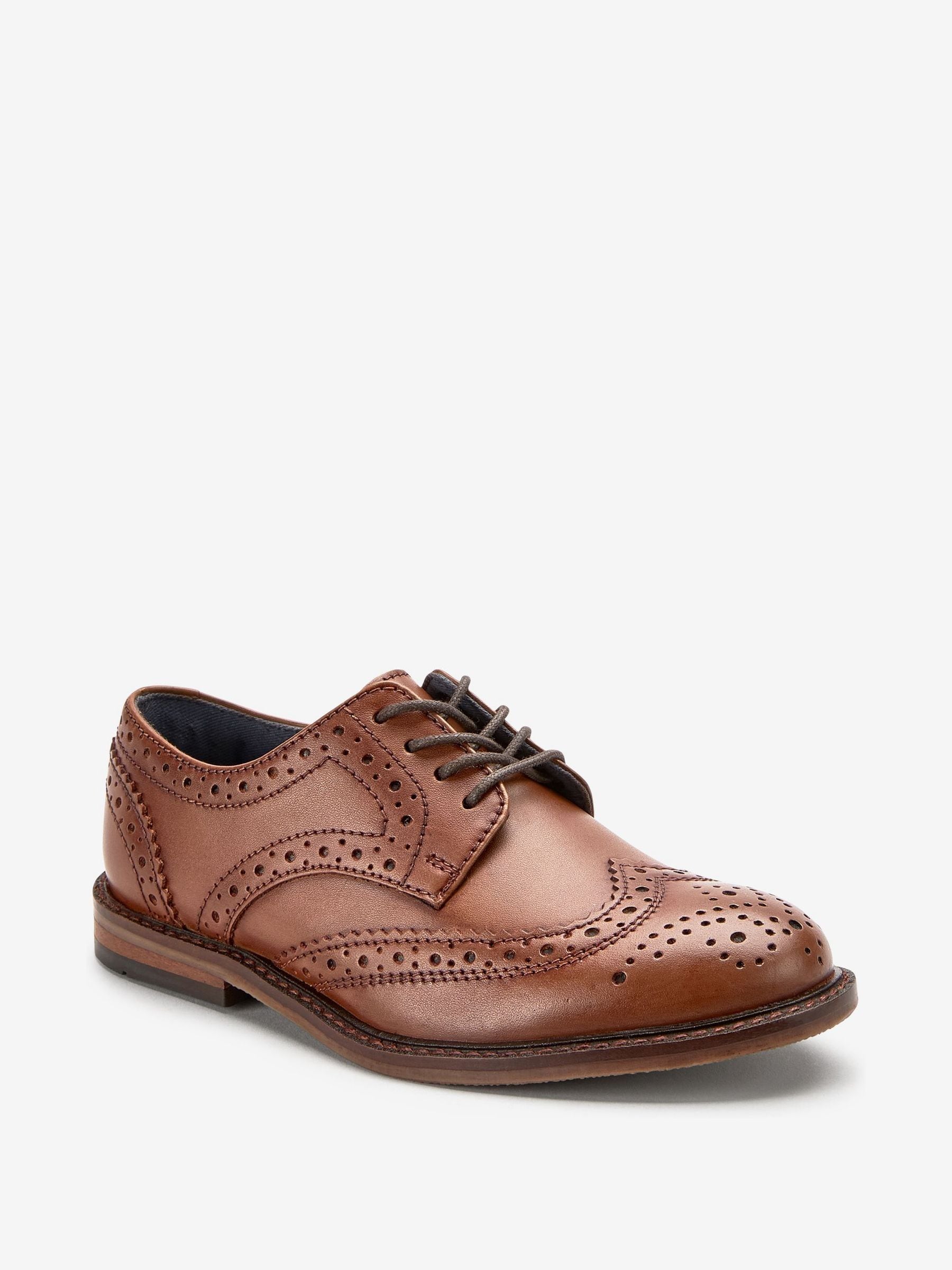 Tan Brown Wide Fit (G) Leather Laceup Brogue Shoes image 2