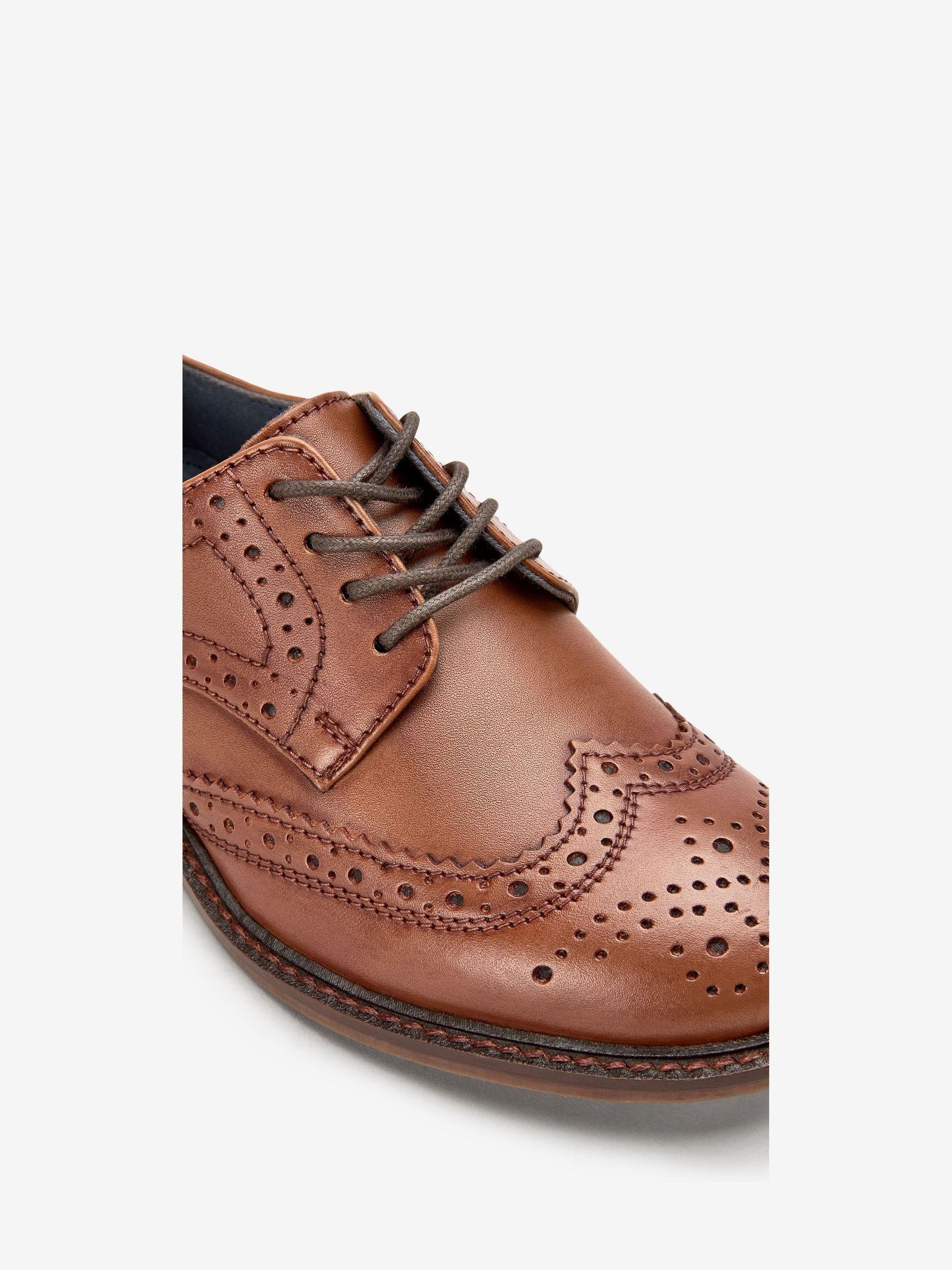 Tan Brown Wide Fit (G) Leather Laceup Brogue Shoes image 4