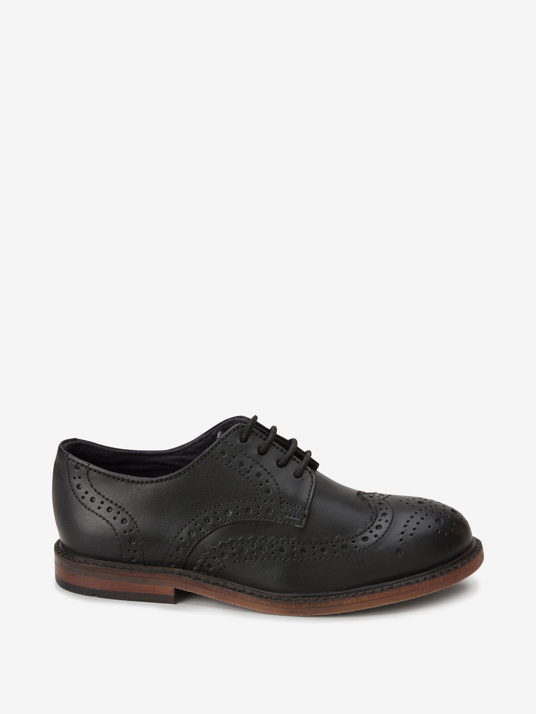 Black Wide Fit (G) Leather Laceup Brogue Shoes image 1