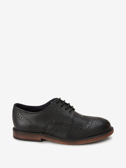 Black Wide Fit (G) Leather Laceup Brogue Shoes image 1