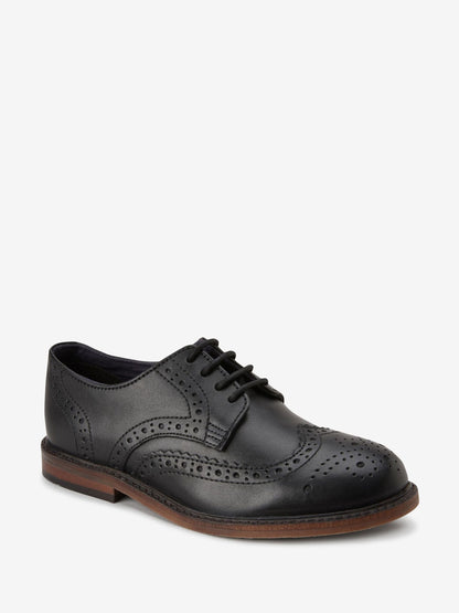 Black Wide Fit (G) Leather Laceup Brogue Shoes image 2