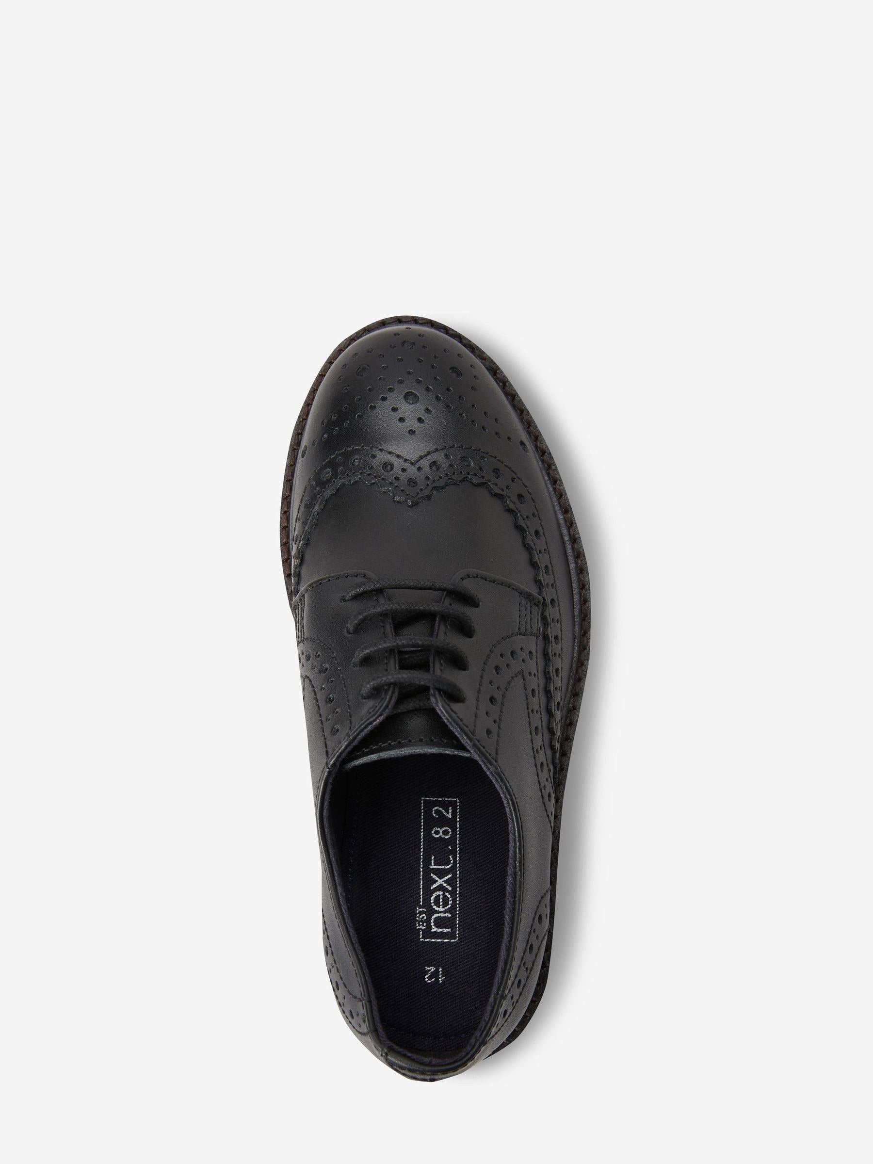 Black Wide Fit (G) Leather Laceup Brogue Shoes image 3