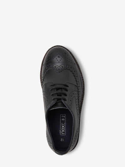 Black Wide Fit (G) Leather Laceup Brogue Shoes image 3