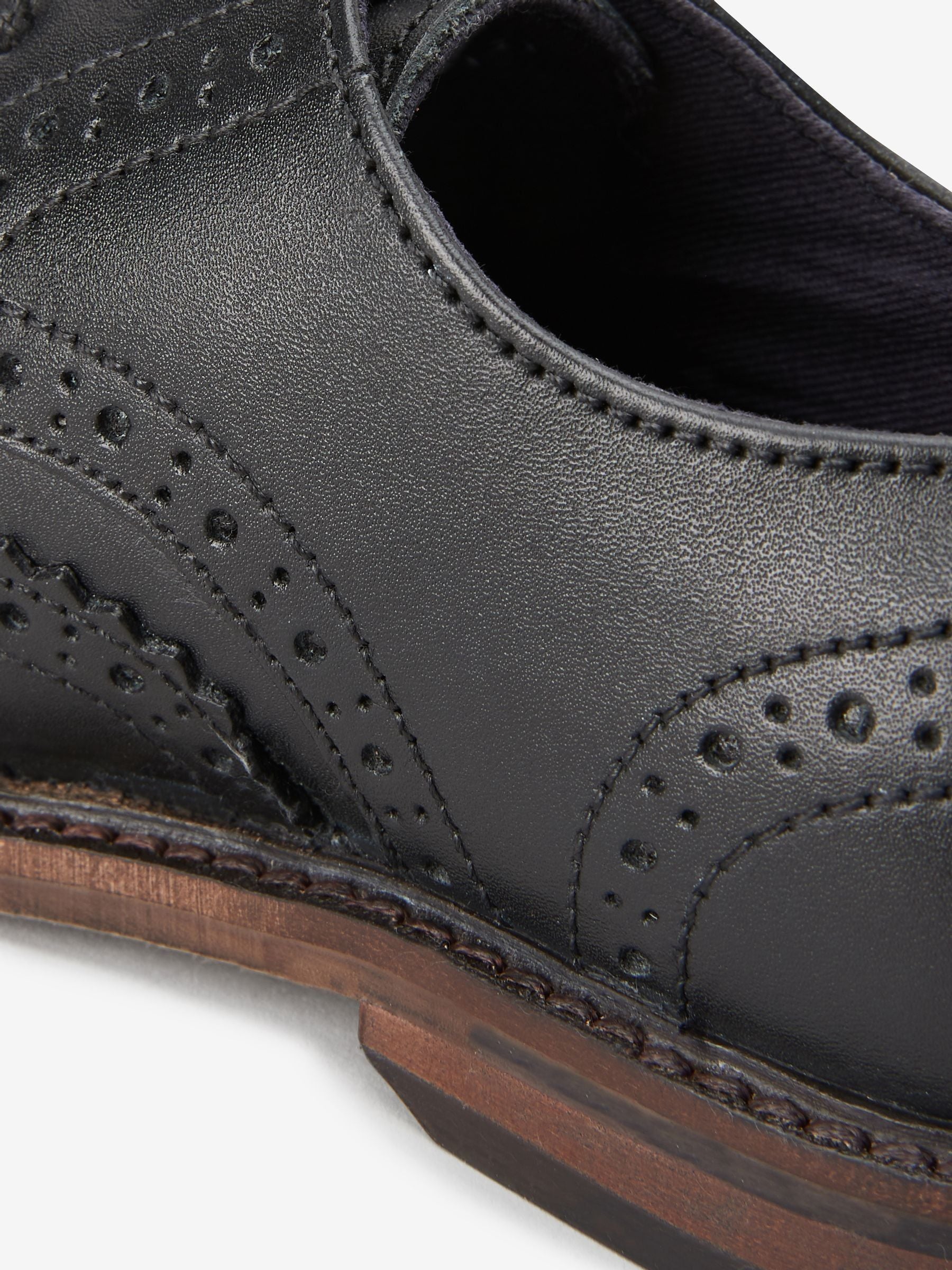 Black Wide Fit (G) Leather Laceup Brogue Shoes image 4