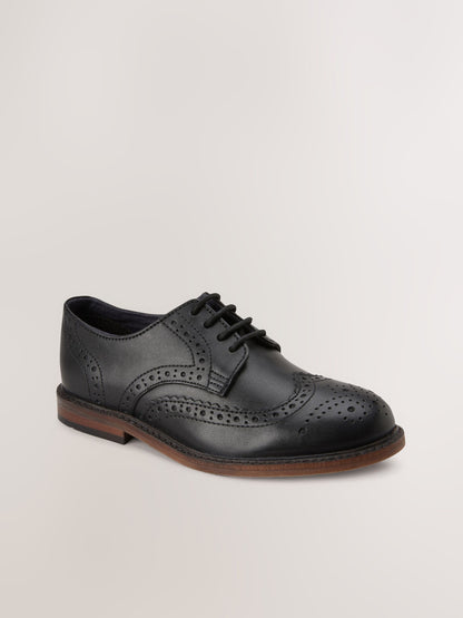 Black Wide Fit (G) Leather Laceup Brogue Shoes image 5