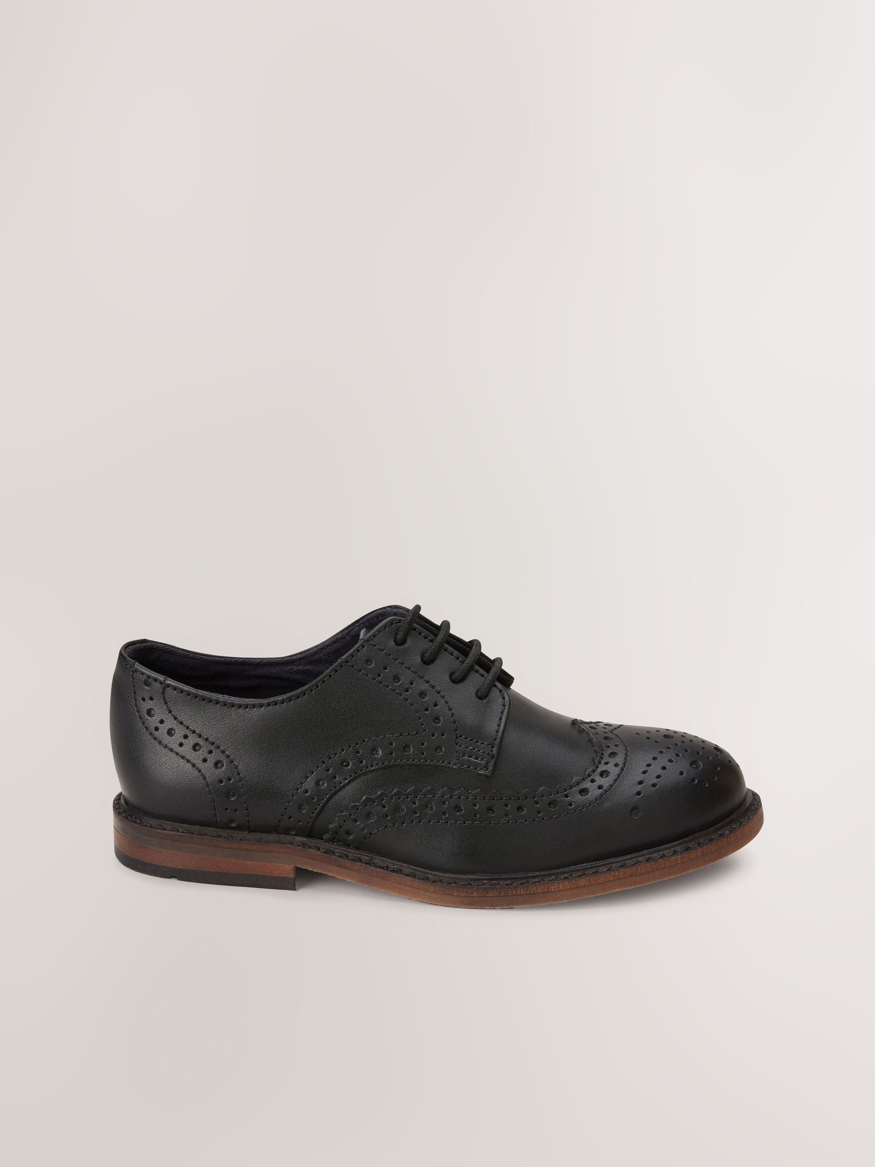 Black Wide Fit (G) Leather Laceup Brogue Shoes image 6