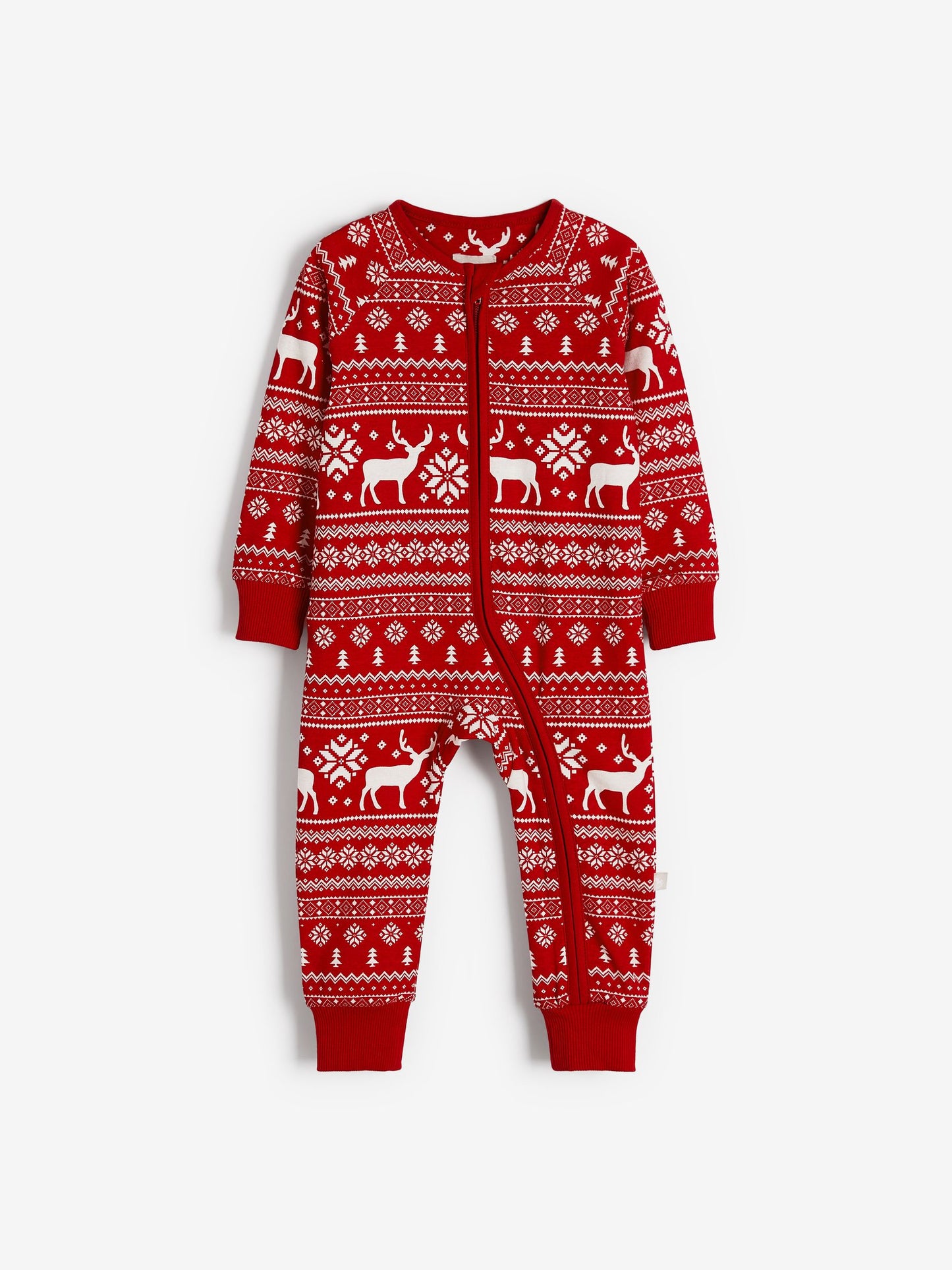 The Little Tailor Red Baby 100% Cotton Reindeer Christmas Fairisle Pattern All-In-One image 3