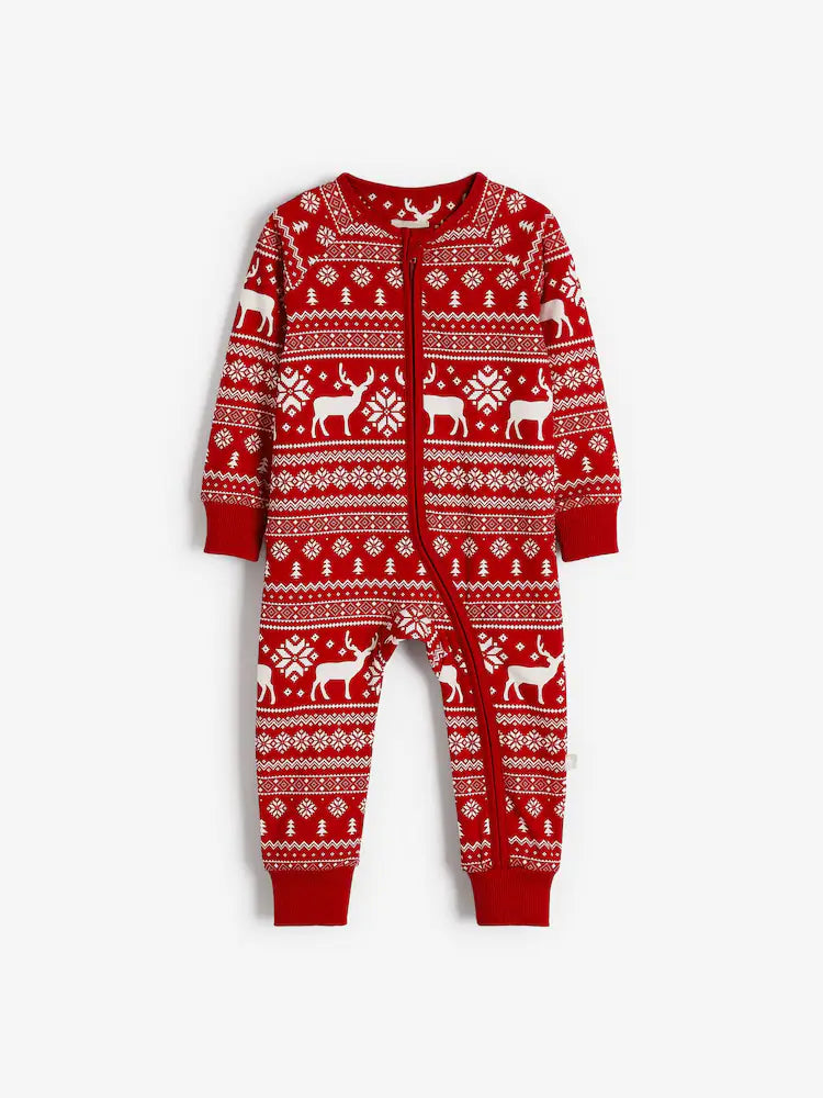 The Little Tailor Baby 100% Cotton Reindeer Christmas Fairisle Pattern All-In-