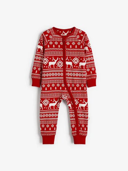 The Little Tailor Baby 100% Cotton Reindeer Christmas Fairisle Pattern All-In-