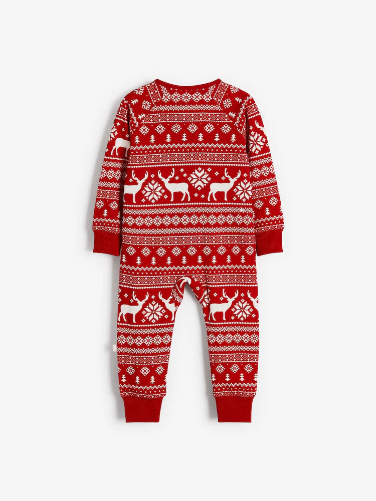 The Little Tailor Baby 100% Cotton Reindeer Christmas Fairisle Pattern All-In-