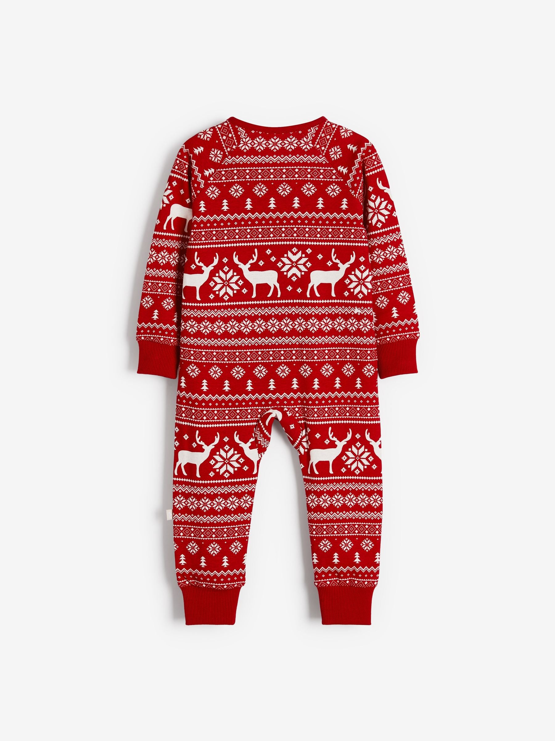 The Little Tailor Red Baby 100% Cotton Reindeer Christmas Fairisle Pattern All-In-One image 4