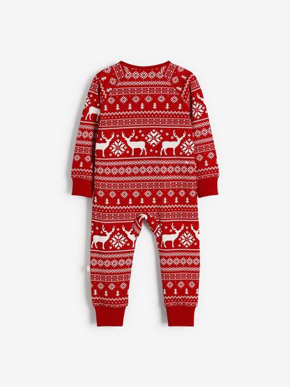 The Little Tailor Red Baby 100% Cotton Reindeer Christmas Fairisle Pattern All-In-One image 4