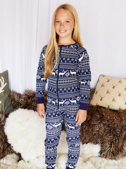 The Little Tailor Blue Reindeer Christmas Fairisle Pattern 100% Cotton All-In-One - image 1