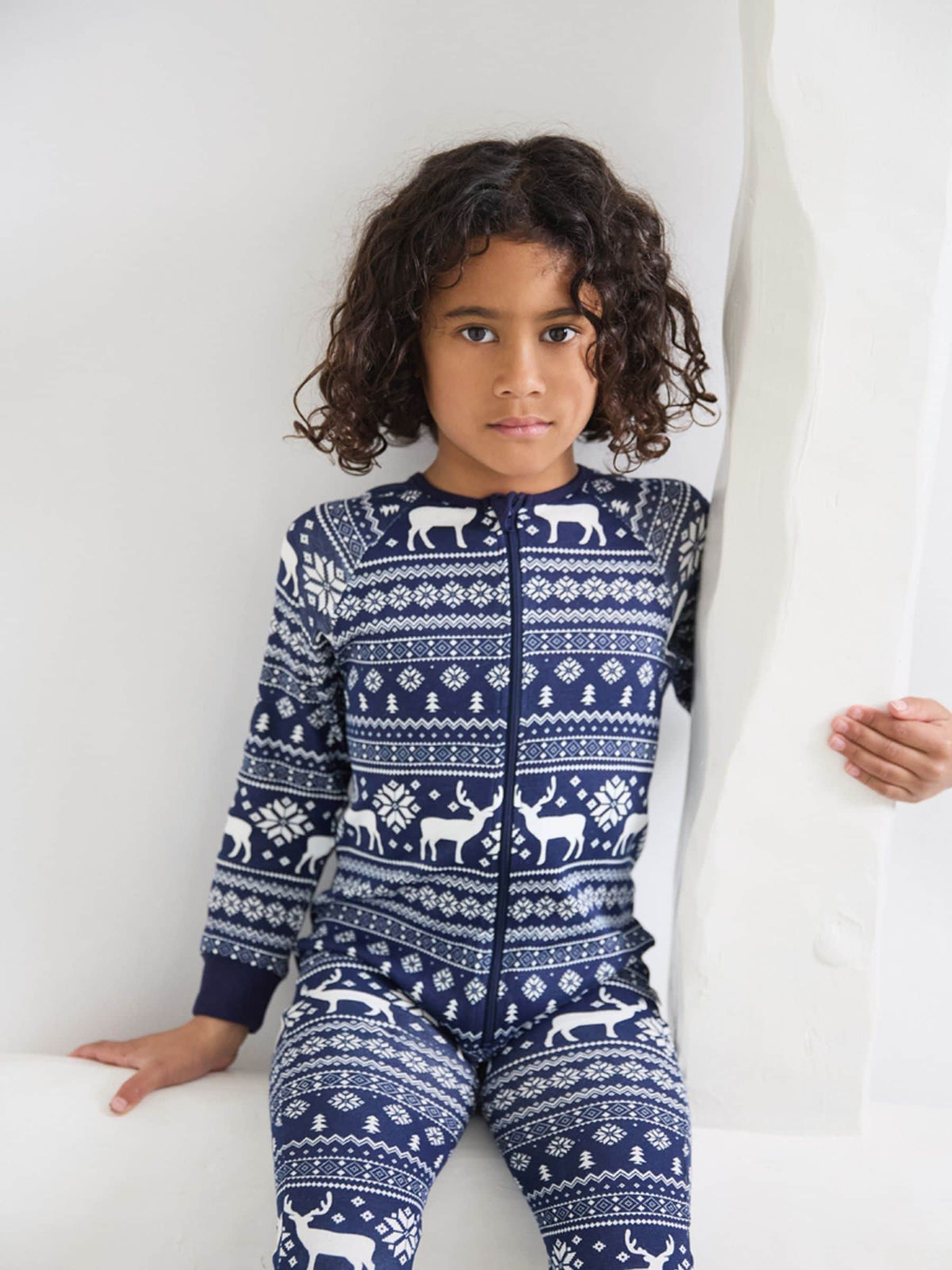 The Little Tailor Blue Reindeer Christmas Fairisle Pattern 100% Cotton All-In-One - image 3