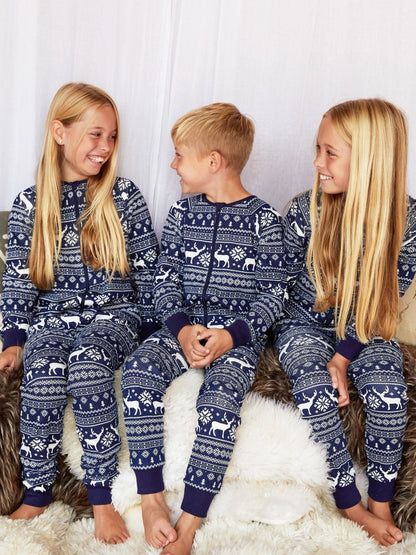 The Little Tailor Blue Reindeer Christmas Fairisle Pattern 100% Cotton All-In-One - image 4