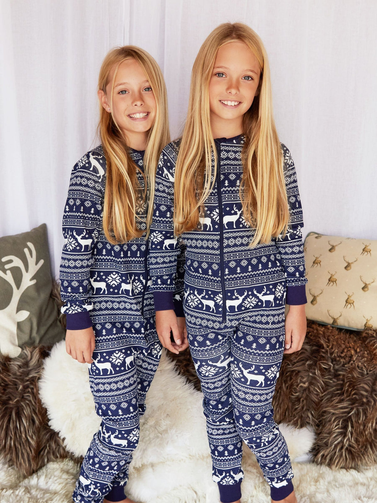 The Little Tailor Blue Reindeer Christmas Fairisle Pattern 100% Cotton All-In-One - image 6