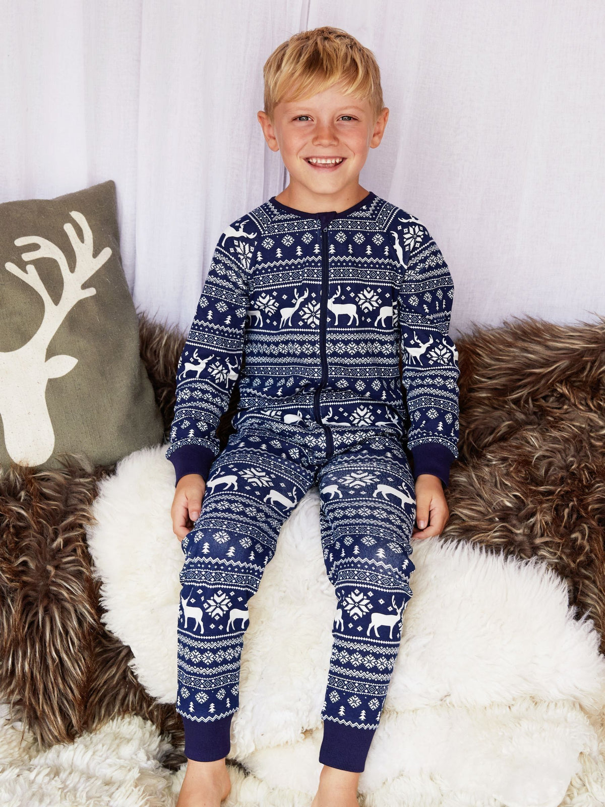 The Little Tailor Blue Reindeer Christmas Fairisle Pattern 100% Cotton All-In-One - image 7